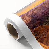 Art deco poster of Horseshoe Bend in Arizona, with vibrant sunset hues on a rolled canvas, ideal for nursery wall art.