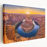Panoramic view of Horseshoe Bend in Arizona on stretched canvas, featuring earthy tones, ideal for kitchen wall art.