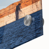 Acrylic print of Lake Powell with muted earth tones in a mid-century modernist style, suitable for dining room art.