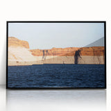 Large abstract wall art of Lake Powell, Arizona, in muted earth tones on a framed acrylic.