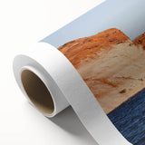 Art Deco poster of Lake Powell, Arizona, in soft pastel hues on rolled canvas, ideal for nursery wall art.