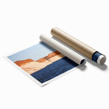 Extra large rolled print of Lake Powell with muted blue and earth tones, ideal for classy bathroom wall art.