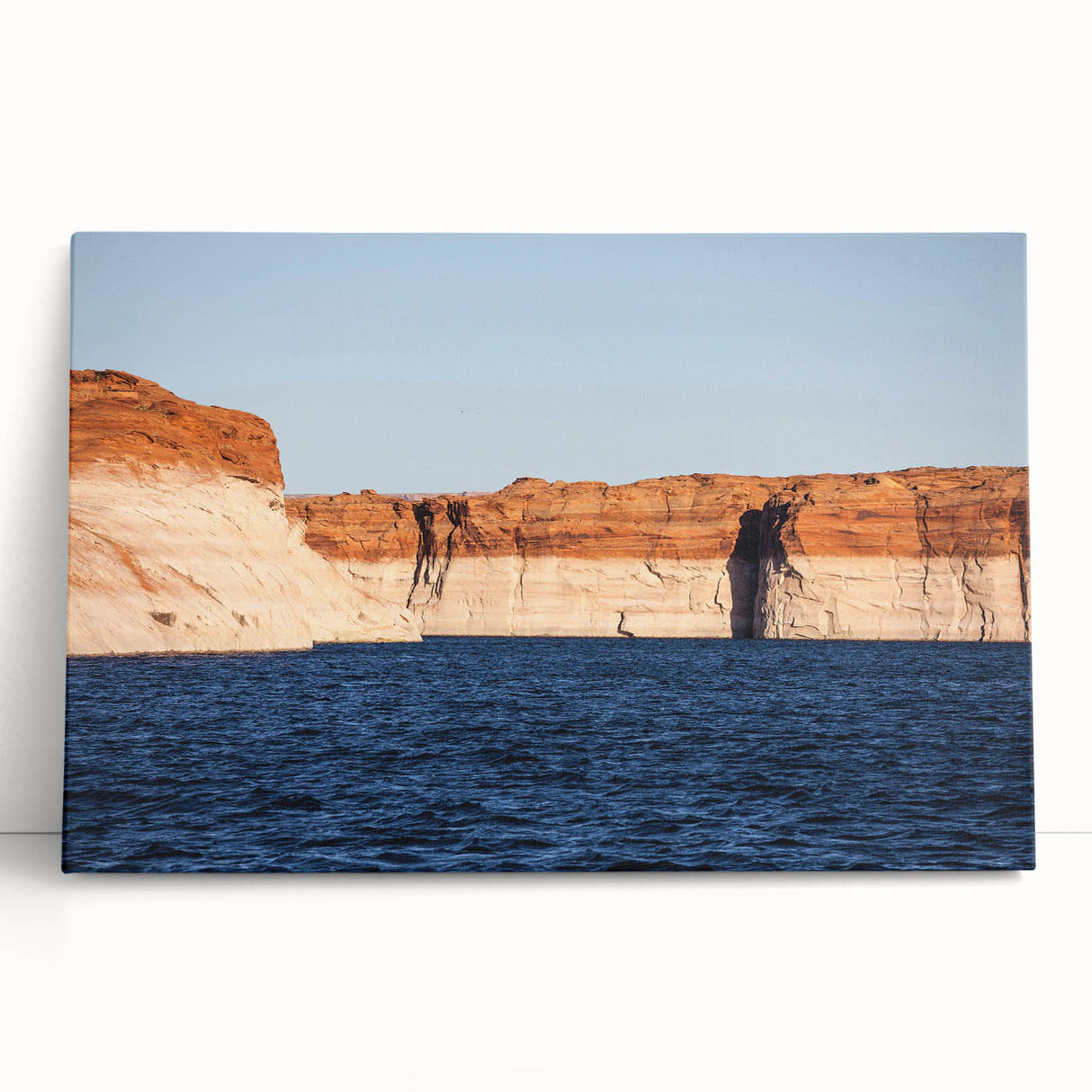 Black and white photograph of Lake Powell on stretched canvas, ideal for kitchen wall art or bedroom ambiance.