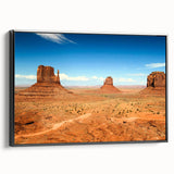 Black and white wall art featuring Monument Valley on framed canvas, ideal for bedroom decor.