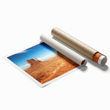 Monument Valley landscape on large rolled print, featuring earthy red and orange tones, suitable for classy bathroom decor.