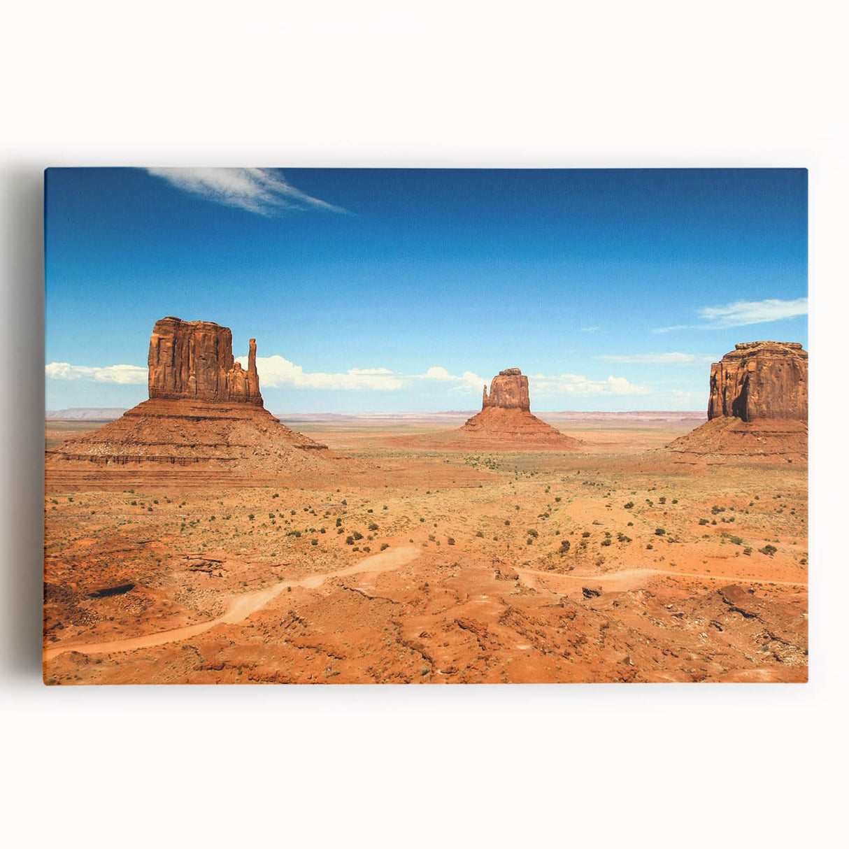 Black and white photograph of Monument Valley on stretched canvas, ideal for kitchen wall art.