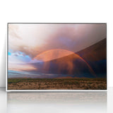 Art deco poster depicting the Arizona Sonoran desert in muted earth tones, framed acrylic, ideal for modern art wall decor.