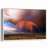 Vintage poster art of Sonoran Desert with colorful sky on framed canvas, ideal for living room decor.