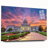 Large abstract wall art depicting a serene Arkansas landscape in muted earth tones on acrylic glass.