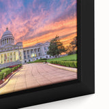 Black wall art depicting the Arkansas landscape in vibrant colors on a textured, framed canvas, ideal for living room decor.