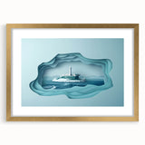 Extra large textured abstract art print of Alcatraz in muted earth tones, framed in gold, ideal for living room decor.