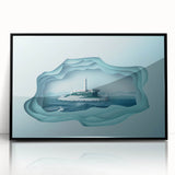 Large abstract wall art depicting Alcatraz Island in muted gray tones on a framed acrylic.