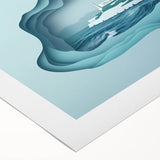 Art deco poster of Alcatraz Island in muted gray and blue tones on rolled canvas, suitable for dining room wall art.