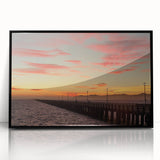 Large abstract wall art depicting a stylized Berkeley landscape in muted tones, framed in black acrylic.