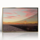 Framed acrylic print of Berkeley, California scenery in mid-century modernist style, featuring muted earth tones.
