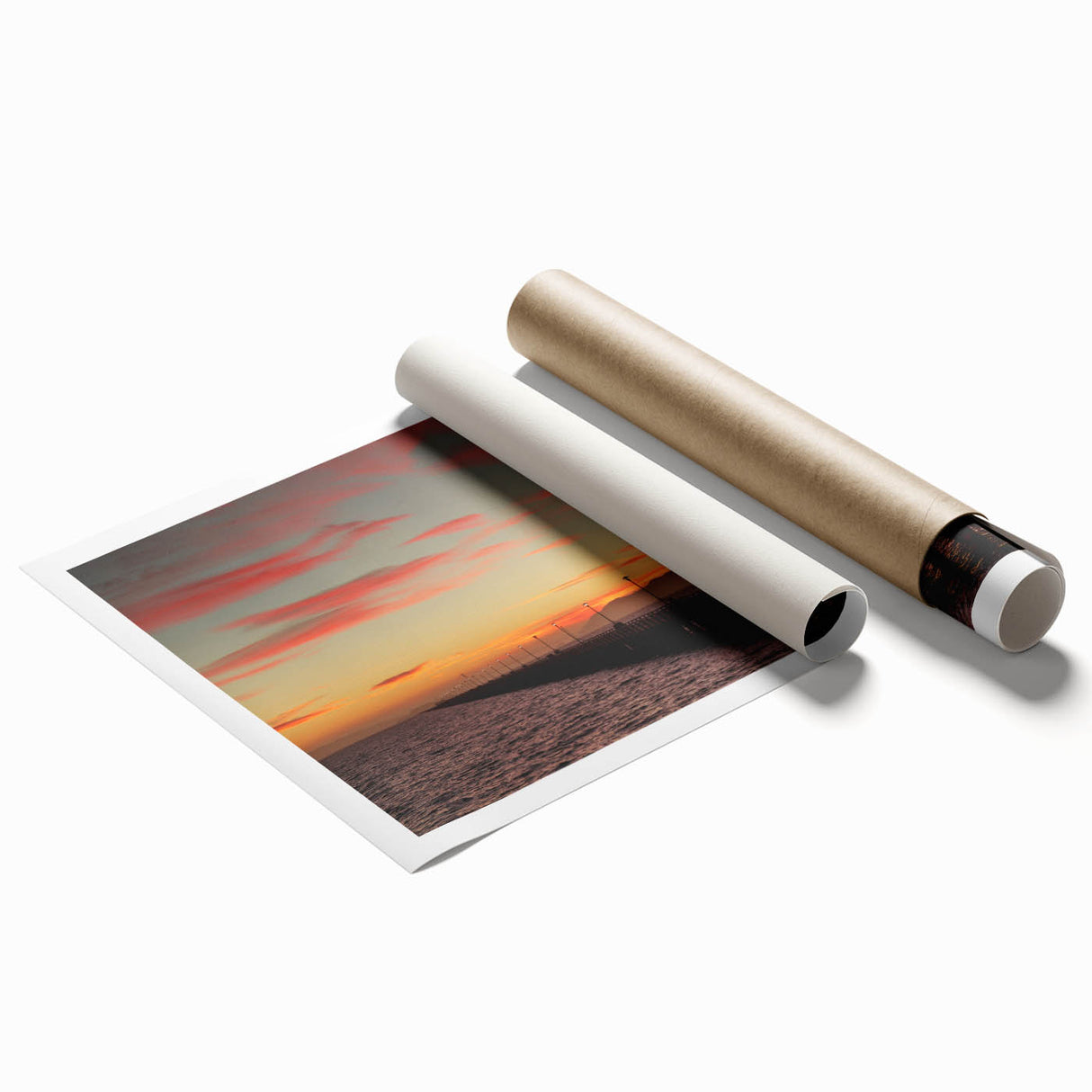 Extra large rolled print of Berkeley scenery with floral elements in muted earth tones, ideal for classy bathroom wall art.