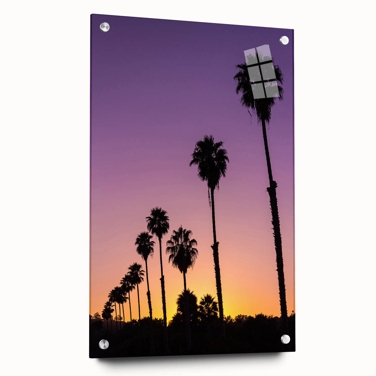 Acrylic print of a Beverly Hills cityscape in muted earth tones, suitable for bedroom or dining room decor.