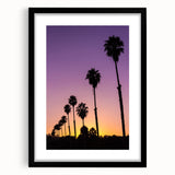 Extra large colorful abstract art print of Beverly Hills scenery on textured canvas, framed in black.