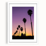 Abstract art print of Beverly Hills scenery in muted earth tones on a framed white mat, suitable for dining room decor.