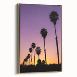 Framed canvas of Beverly Hills landscape in vintage poster style with black and gold tones, ideal for bedroom wall art.