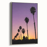 Framed canvas landscape art painting of Beverly Hills with vintage poster style in black and colorful hues.