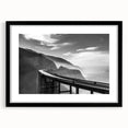 Extra large abstract art print of Big Sur in vibrant colors on a textured canvas, framed in black.