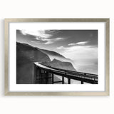 Textured abstract art print of California's Big Sur in muted earth tones on a framed canvas, ideal for bedroom art.