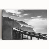 Black and white photograph of Big Sur coastline on stretched canvas, ideal for kitchen wall art.