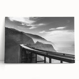 Black and white photo of Big Sur coastline on stretched canvas, suitable as large kitchen or bedroom wall art.