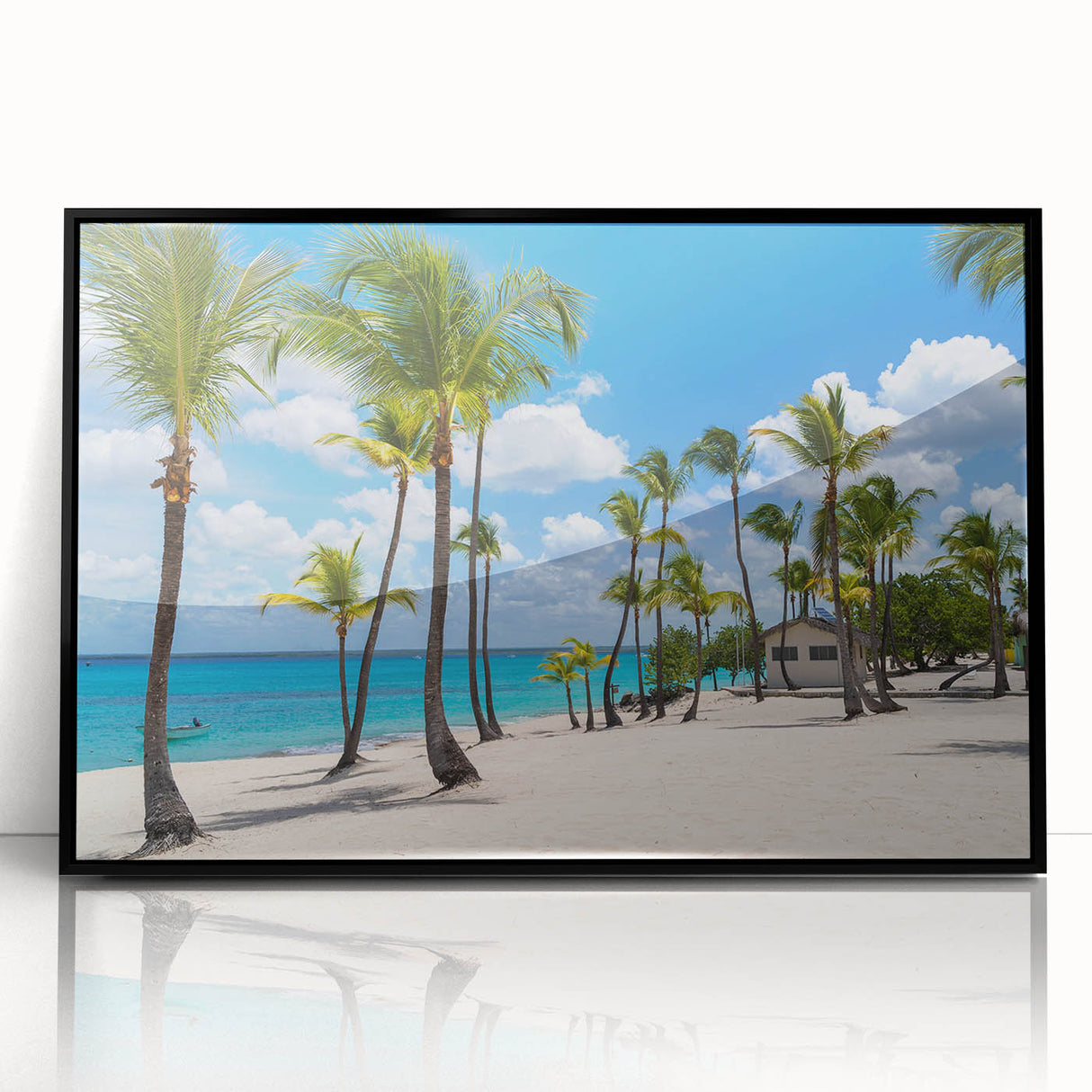 Framed acrylic print of large abstract wall art depicting Catalina, California in muted earth tones.
