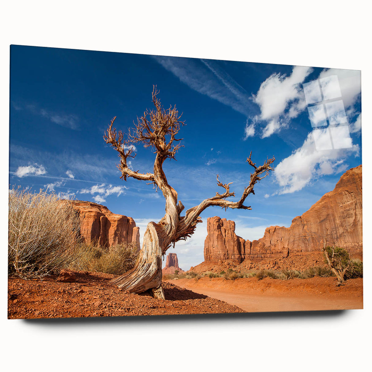 Large abstract depiction of Death Valley in muted earth tones on acrylic glass, suitable for bedroom or dining room art.