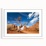 Abstract art print of Death Valley in muted earth tones on a framed white mat, suitable for bedroom or dining room decor.