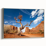 Framed canvas depicting a vintage-style landscape art painting of Death Valley with muted earth tones.