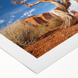 Art deco poster of Death Valley landscape in muted earth tones on rolled canvas, suitable for dining room decor.