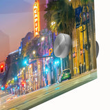 Large abstract wall art depicting the Hollywood skyline in muted gray tones on acrylic glass, ideal for dining room ambiance.