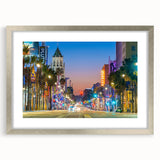 Textured abstract art print depicting the Hollywood skyline in muted grays and silvers, framed with a silver mat.