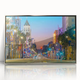 Mid-century modernist art depicting the Hollywood, California scenery in silver acrylic frame.