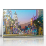 Art deco poster of Hollywood, California with pastel shades on a framed acrylic, suitable for modern art wall decor.
