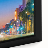 Black wall art featuring a textured Hollywood, California scenery on a framed canvas, ideal for living room decor.