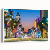Vintage poster art of Hollywood, California, on extra large framed canvas, featuring vibrant colors.