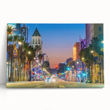 Black and white stretched canvas featuring the Hollywood sign in large letters, ideal for kitchen wall art or bedroom decor.