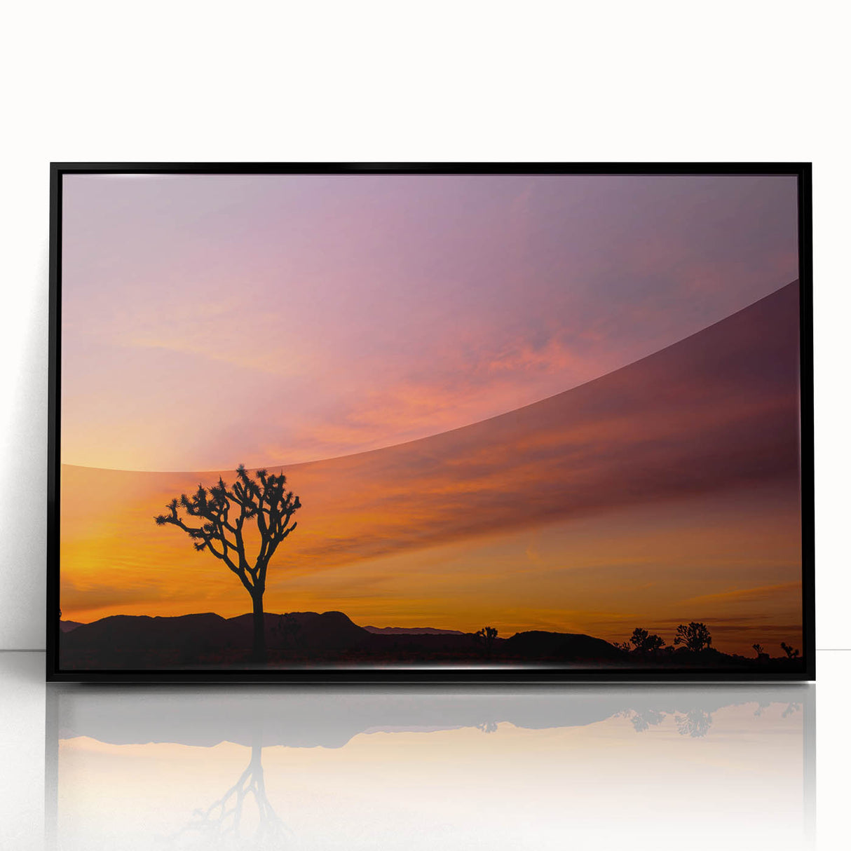 Large abstract wall art depicting Joshua Tree in muted earth tones on a framed acrylic, suitable for modern art wall decor.