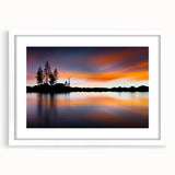 Abstract art print of Lake Tahoe in muted blue and green shades on a framed white mat, ideal for dining room decor.