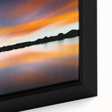 Extra large framed canvas featuring a textured depiction of Lake Tahoe with a predominantly black and colorful art palette.