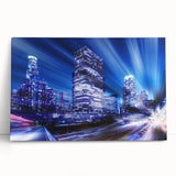 Black and white photo of Los Angeles skyline on stretched canvas, ideal for kitchen wall art.