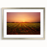 Textured abstract art print of California's Napa Valley in muted earth tones on a framed canvas, suitable for bedroom decor.