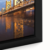 Extra large framed canvas of a textured, colorful Sacramento scenery in black, ideal for living room decor.