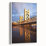 Vintage poster art of Sacramento scenery in colorful hues on extra large framed canvas, ideal for living room decor.