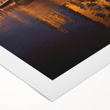 Art deco poster of Sacramento skyline in muted gold and blue tones on rolled canvas, suitable for dining room wall art.