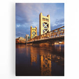 Black and white photograph of Sacramento skyline on large stretched canvas, ideal for kitchen wall art.
